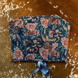 Floral Corset Top with Ribbon Ties